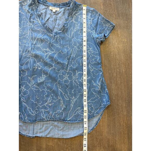 CLOTH & STONE Anthropologie Tencel Chambray Floral Shirt Top Blouse size S - Picture 7 of 8